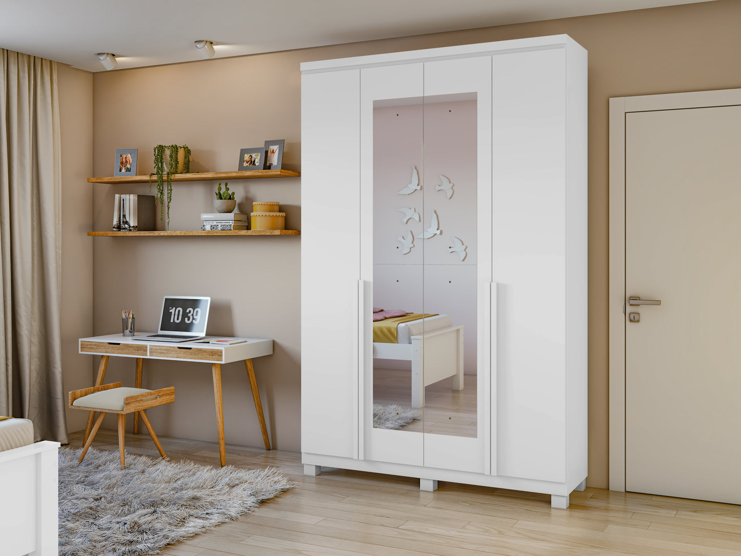 Nirontek ALONZO WARDROBE 04 DOORS - W/MIRROR AND PVC FEET