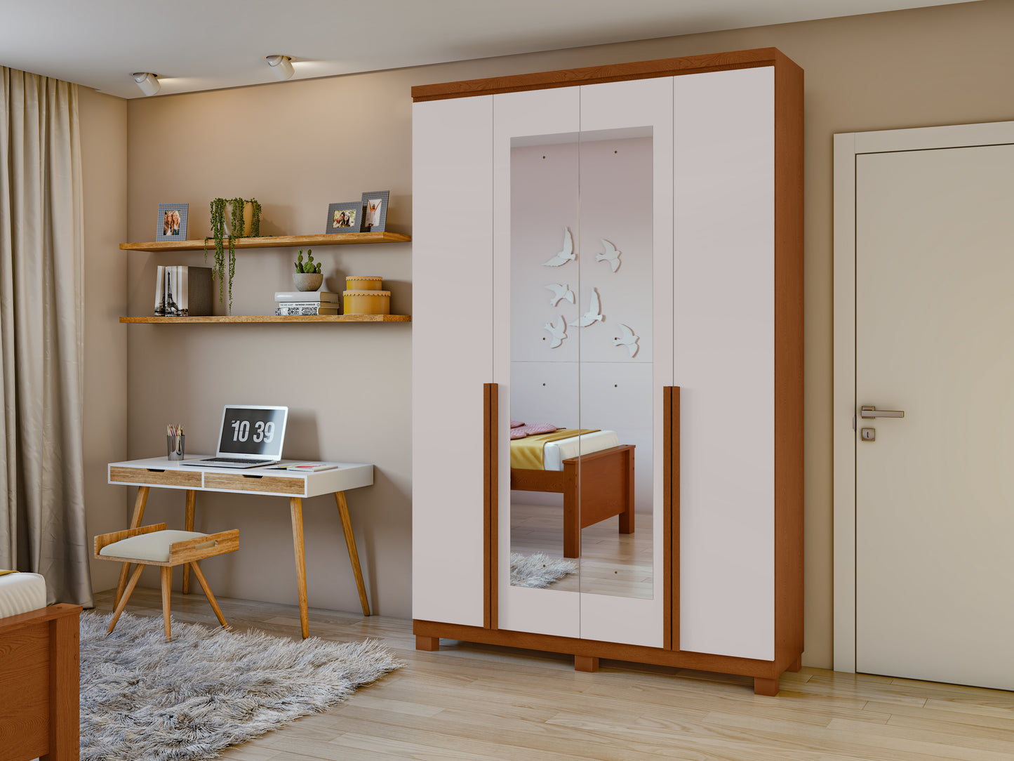 Nirontek ALONZO WARDROBE 04 DOORS - W/MIRROR AND PVC FEET