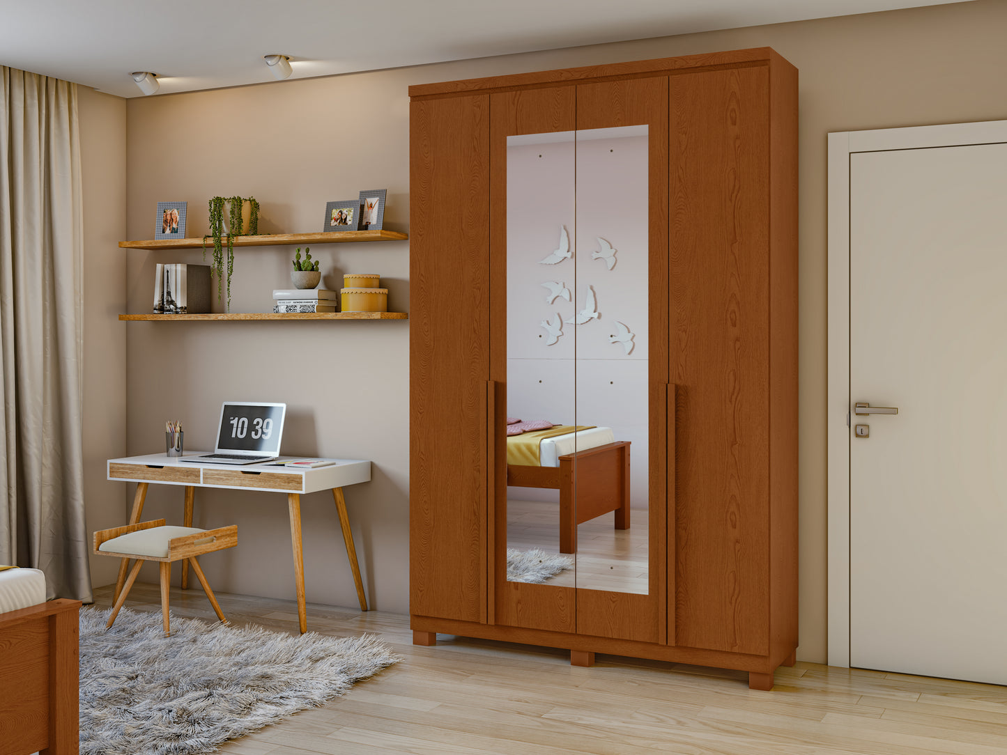 Nirontek ALONZO WARDROBE 04 DOORS - W/MIRROR AND PVC FEET