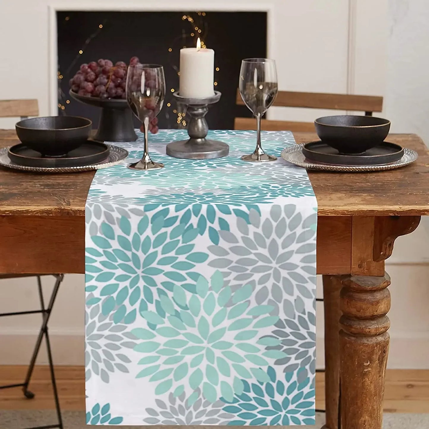 Colorful Dahila Flower Linen Table Runners Kitchen Table Decoration Washable Dining Table Runners Wedding Party Decorations