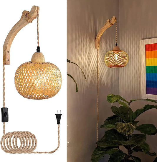Nirontek Handwoven Bamboo Lantern Wall Lamp