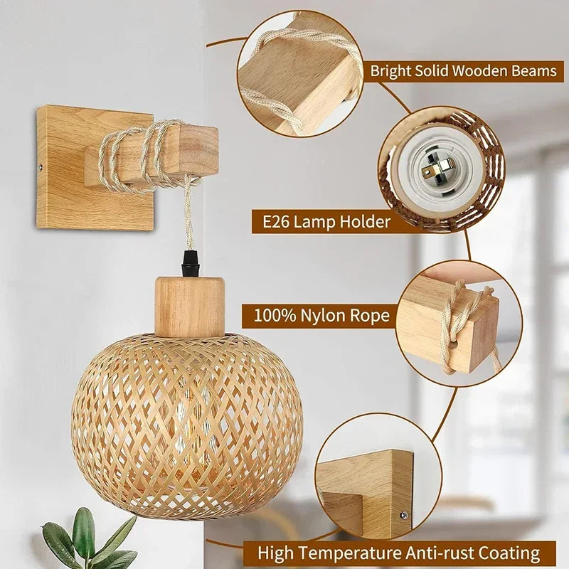 Nirontek Modern Bamboo Lantern Wall Lamp