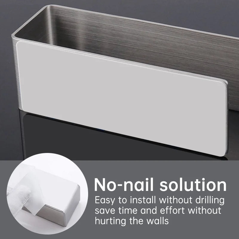Self-Adhesive Towel Holder Bathroom Towels Rack Kitchen Towel Hand Towel Holder Bar Stick on Wall Stainless Steel Matte Black