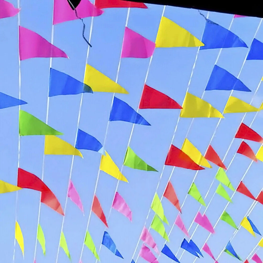 100 Meters Handmade Fabric Bunting Triangle Flags Wedding Festival Outdoor Decor Pennant String Banner Buntings Colorful