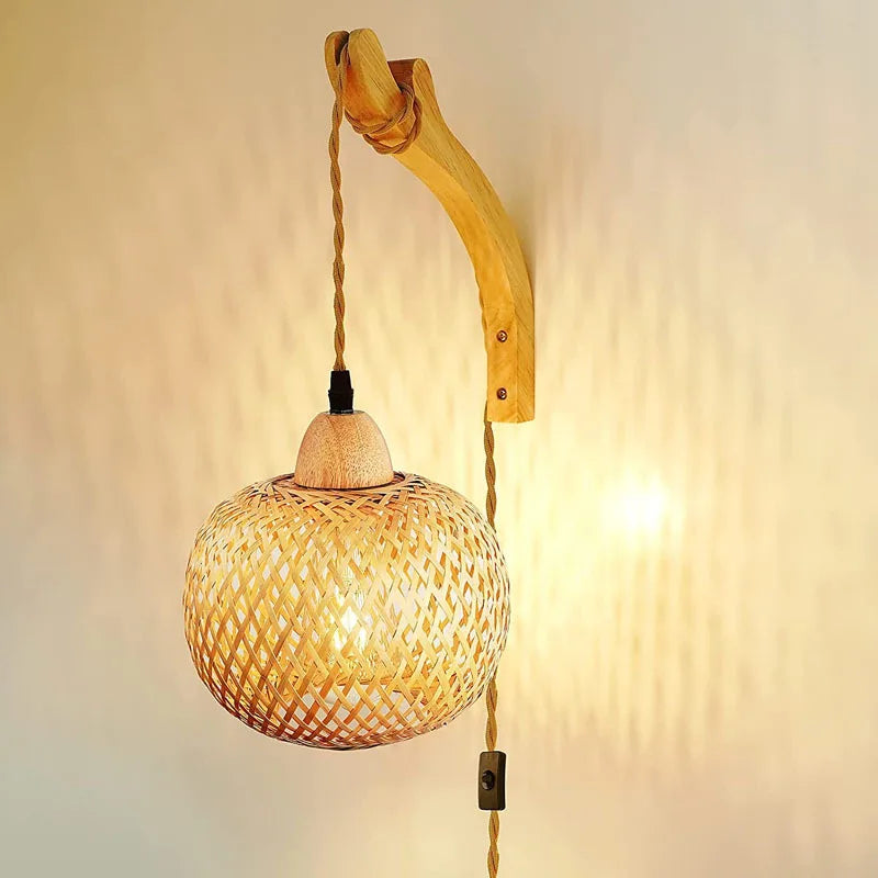 Nirontek Handwoven Bamboo Lantern Wall Lamp