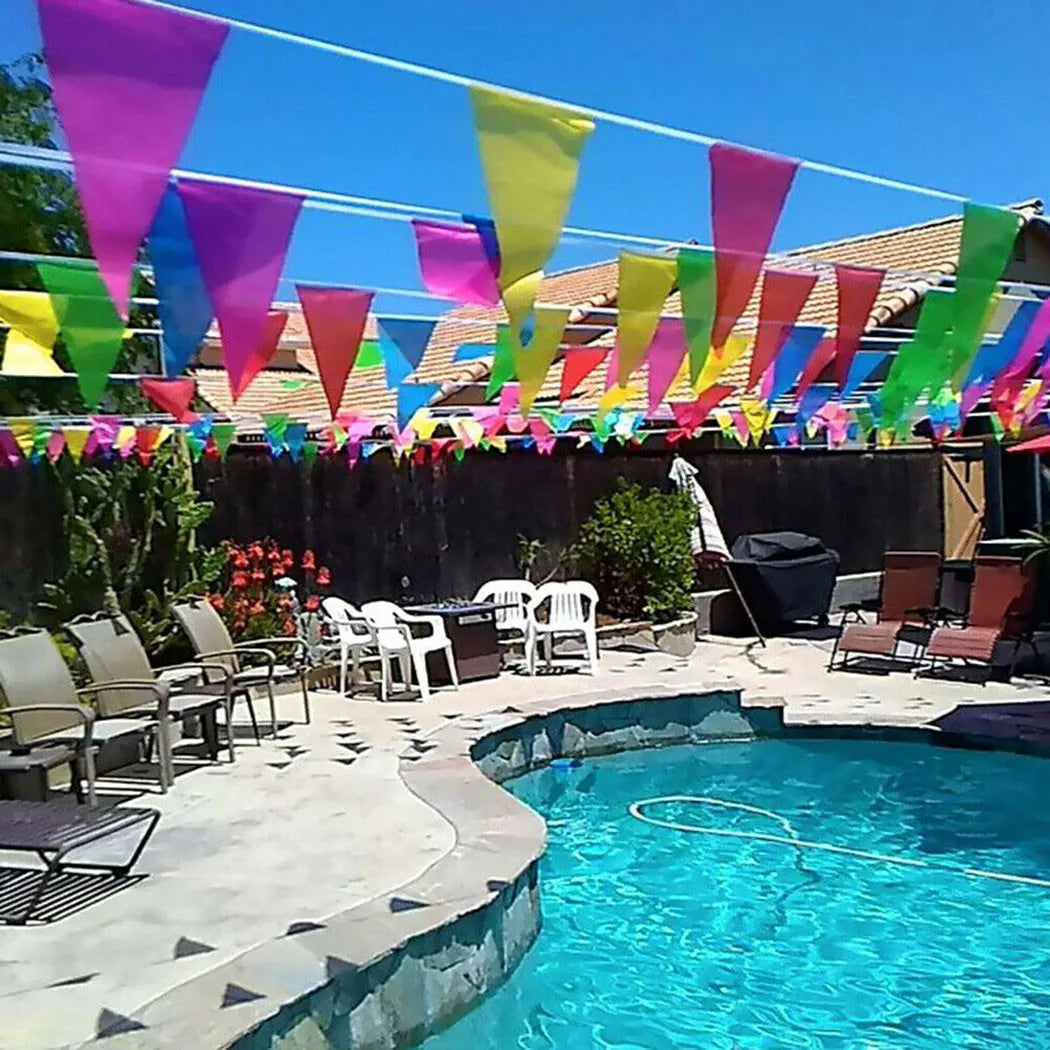 100 Meters Handmade Fabric Bunting Triangle Flags Wedding Festival Outdoor Decor Pennant String Banner Buntings Colorful